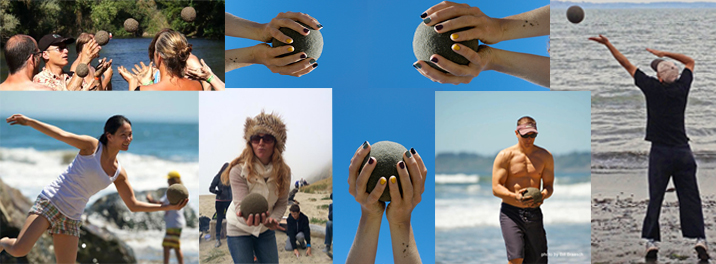 photo montage of people moving with sand globes