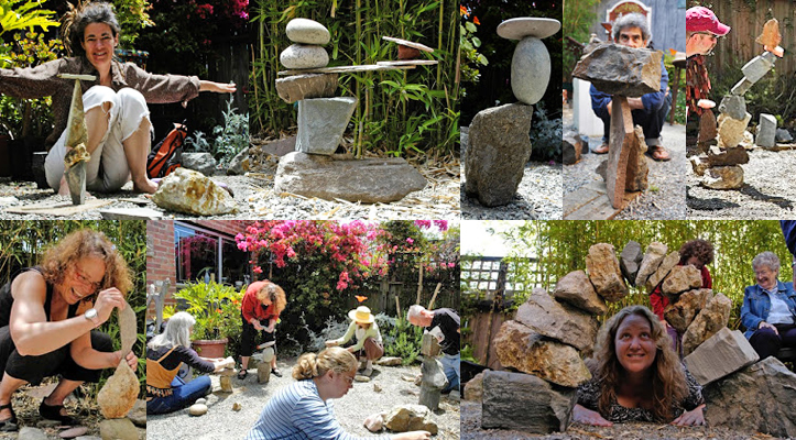 photo montage of participants and rock sculptures 