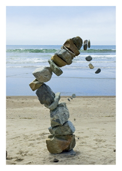  Afternoon, Stinson Beach, California. Toppled rock tower. 7/27/05.